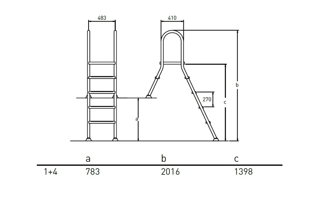 Flexinox Zwembadtrap A-Frame 1 + 4 Treden AISI 304 - Afbeelding 2