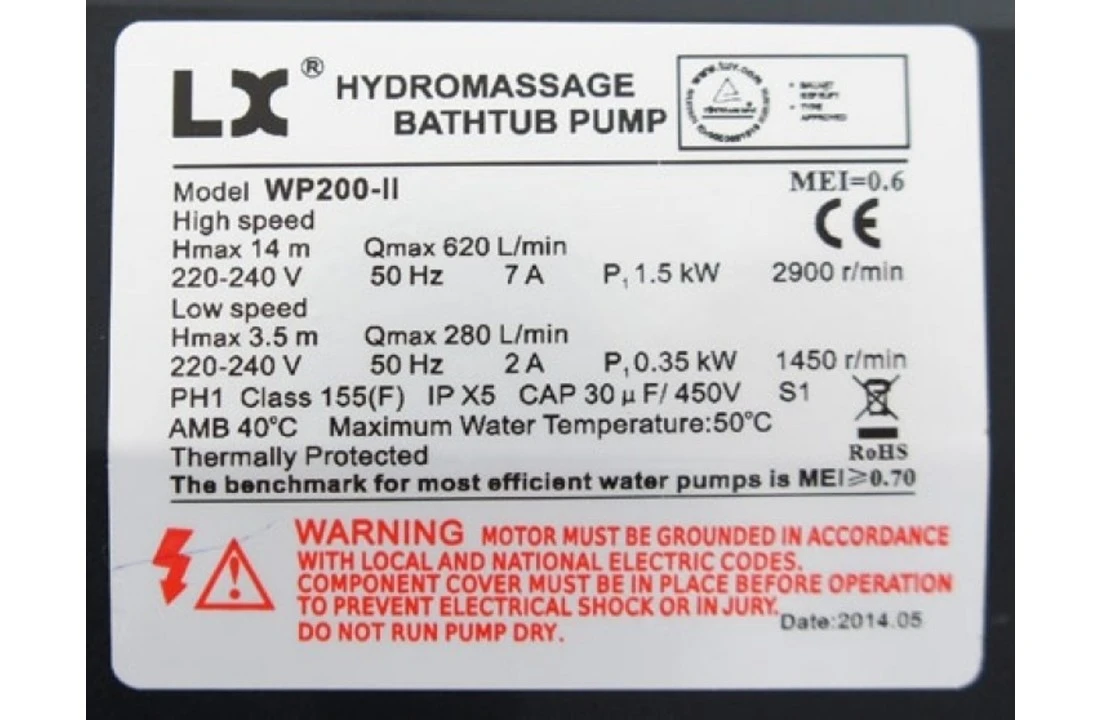 LX WP200-II Massage Pomp 2-spd 2,0hp - Afbeelding 4