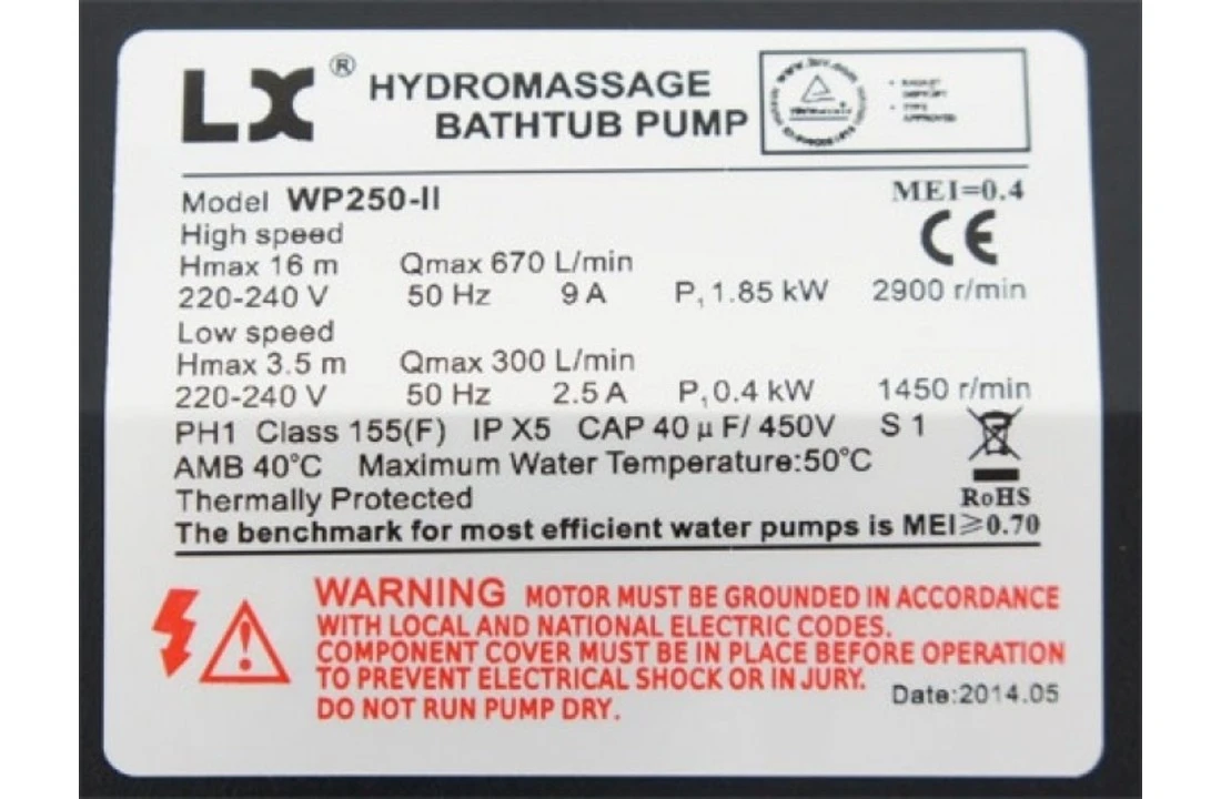 LX WP250-II Massage Pomp 2-spd 2,5hp - Afbeelding 4